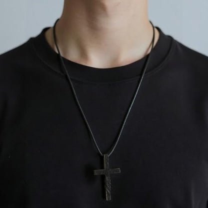 Handmade Cross Necklace, Retro Cross Necklace Steel Classic Twisted Cross Pendant Necklace,Long Leather Rope Necklace Jewelry,for Men Women Gifts (1PCS)