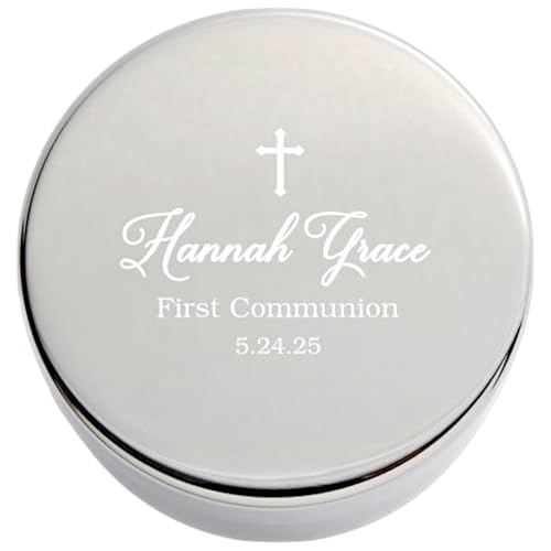 Personalization Universe Confirmation Cross Personalized Rosary Case – Custom Name, Message & Date – Silver-Plated Keepsake Box
