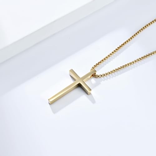 Cross Necklace for Men,Stainless Steel Christian Pendant Jewelry - color: B-G-60cm chain