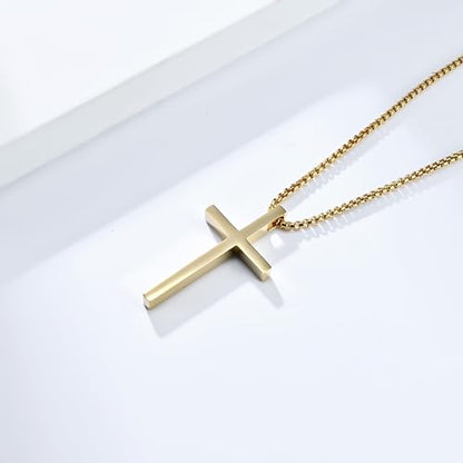 Cross Necklace for Men,Stainless Steel Christian Pendant Jewelry - color: B-G-60cm chain