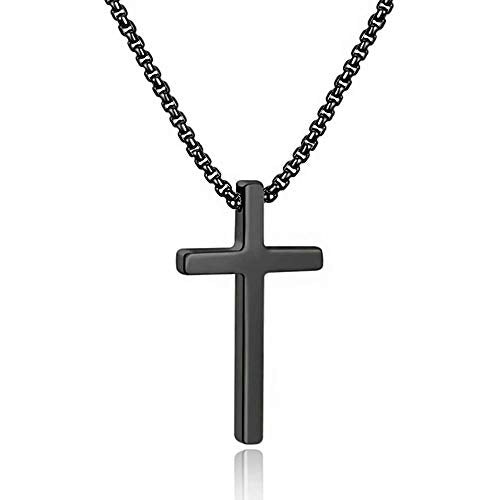 M MOOHAM Cross Necklace for Men Teen Boys 16-30 Inch - color: "Black: Cross Pendant 1.7"*1.0"