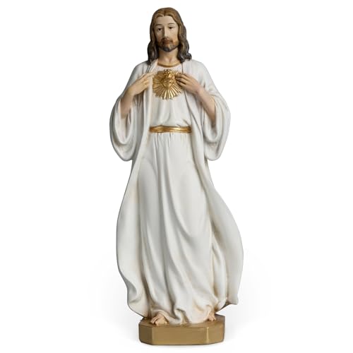 BC Catholic Sacred Heart of Jesus Statue, 6" H Jesus Christ Figure, Religious Gifts Inspirational Indoor Home Decor, Handpainted Renaissance Sculpture Purity & Grace Collection from Buildclassic - color: Gold & White