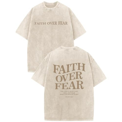 Christian Faith Over Fear Shirt for Men Jesus Religious Shirts Oversized Graphic Tees Acid Wash God T-Shirt - color: Apricot, size: 3X-Large