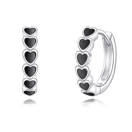 AOBOCO Black Hoops Earrings for Men Sterling Silver Viking Celtic Cross Heart Skull Round Triangle Hoop Earrings Birthday Father Day Christmas Jewelry Gifts for Men Women Friends - style: Heart Hoops