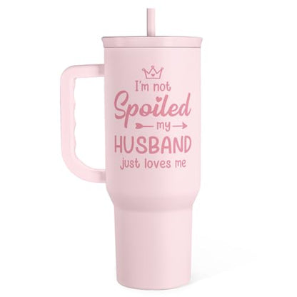 SANDJEST Gift for Wife from Husband, Funny Insulated Stainless Steel Tumbler 40oz with Handle and Straw - Travel Coffee Mug Gift for Wifey on Wedding Anniversary Christmas Birthday Valentine - color: Wife 1