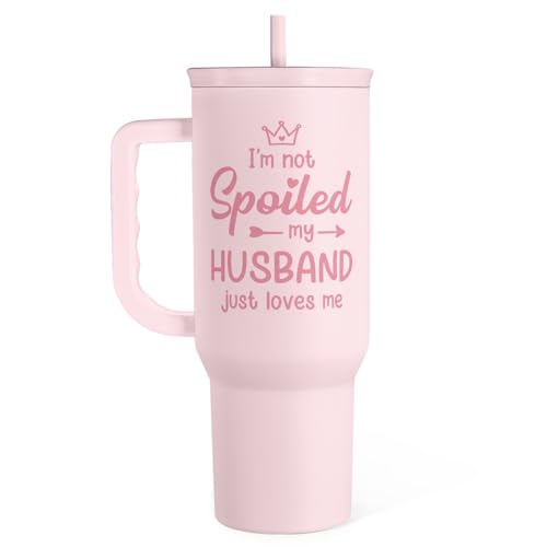 SANDJEST Gift for Wife from Husband, Funny Insulated Stainless Steel Tumbler 40oz with Handle and Straw - Travel Coffee Mug Gift for Wifey on Wedding Anniversary Christmas Birthday Valentine - color: Wife 1