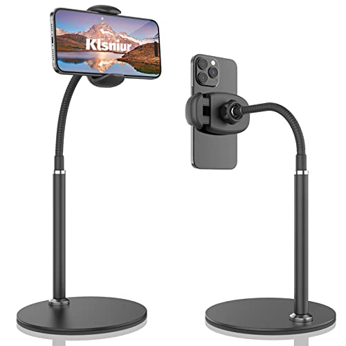 Cell Phone Stand, Adjustable Height & Angle Gooseneck Stand for Desk Flexible Arm Universal Holder, Aluminum Alloy Desktop Recording Compatible with 3.5"-7" Device (Black) - color: Black