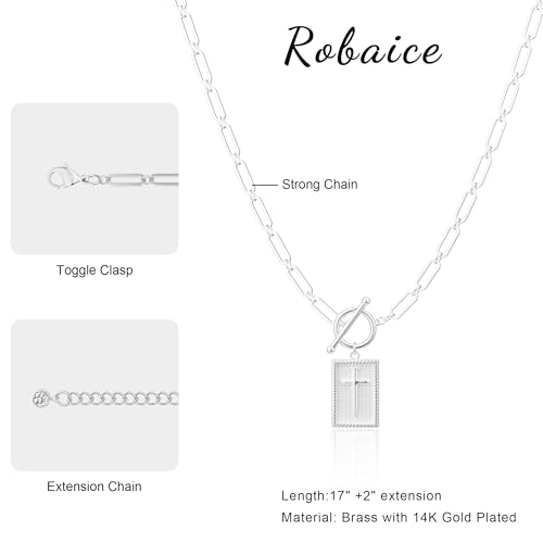 Robaice 14K Gold Plated Toggle Cross Necklace for Women - color: A Silver Cross Necklace
