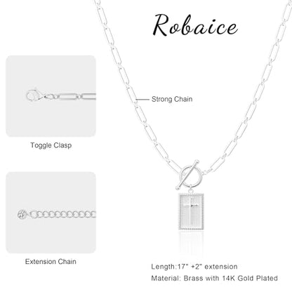 Robaice 14K Gold Plated Toggle Cross Necklace for Women - color: A Silver Cross Necklace