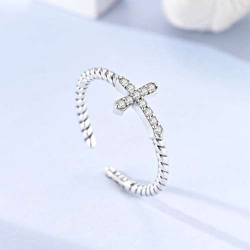 LAZA 925 Sterling Silver Ring for Women Statement Adjustable Open Ring - color: Cross Braid