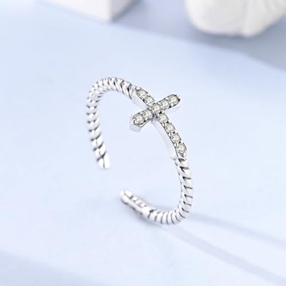 LAZA 925 Sterling Silver Ring for Women Statement Adjustable Open Ring - color: Cross Braid