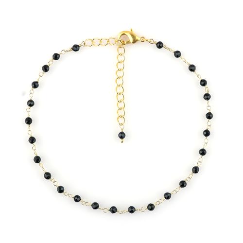 Natural Blue Sapphire Beaded Rosary Anklet, Handmade Craft, Beads Bracelet, Chakra Healing, Gemstone Women Jewelry, Dainty Gold Plated 9 inch + 2 inch (1pcs)