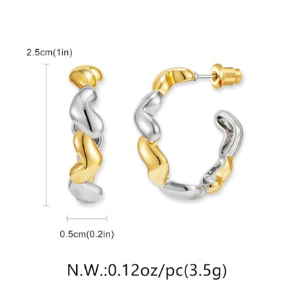 Two Tone Gold Silver Hoop Earrings Mixed Metal Open C Hoop Earrings - color: Heart