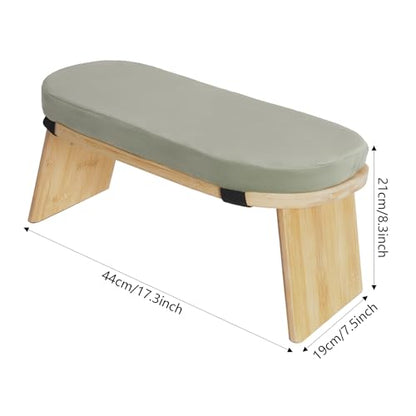 Bamboo Meditation Bench with Cushion, Folding Kneeling Meditation Bench, Portable Kneeling Chair for Kneeling or Sitting, 396.83lbs Load Max (Green) - color: Green