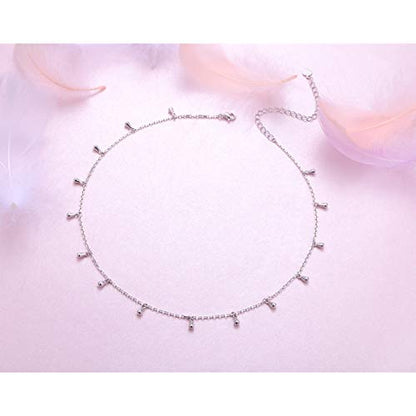 DAOCHONG Women S925 Sterling Silver Disc Statement Choker Necklace - style: Teardrop