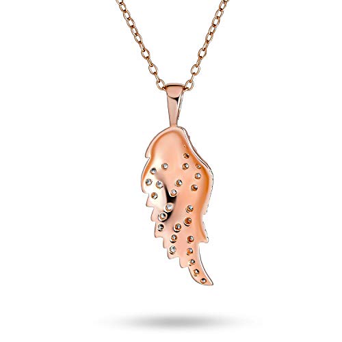 Guardian Angel Wing Pendant Necklace CZ Rose Gold Plated Sterling Silver - color: Pink
