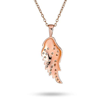 Guardian Angel Wing Pendant Necklace CZ Rose Gold Plated Sterling Silver - color: Pink