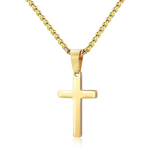 M MOOHAM Cross Necklace for Men, Stainless Steel Cross Chain - color: Gold: Cross Pendant 1"*0.6"