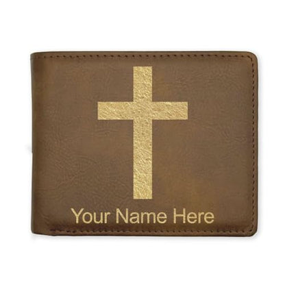 LaserGram Personalized Wallet, Christian Cross (Rustic) - color: Rustic