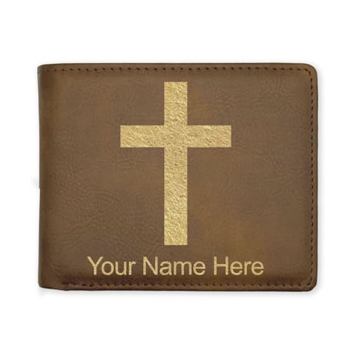 LaserGram Personalized Wallet, Christian Cross (Rustic) - color: Rustic