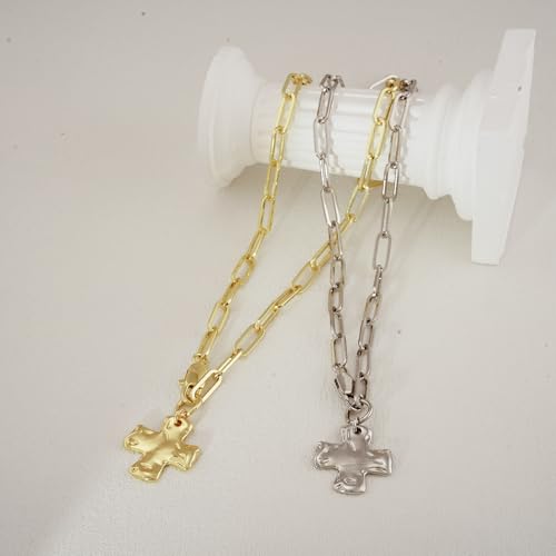 Bheop Chunky Cross Necklace for Women, 14K Gold Silver Statement Necklace - color: GD-2 PCS Set(0.8 inch Pendant)