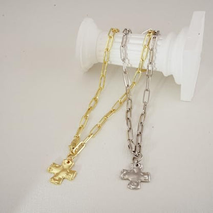 Bheop Chunky Cross Necklace for Women, 14K Gold Silver Statement Necklace - color: GD-2 PCS Set(0.8 inch Pendant)