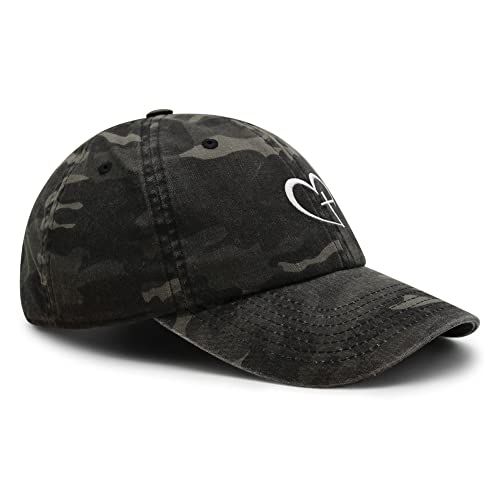 JPAK Heart and Cross Premium Dad Hat Embroidered Cotton Baseball Cap Christian Faith - color: Black Camo