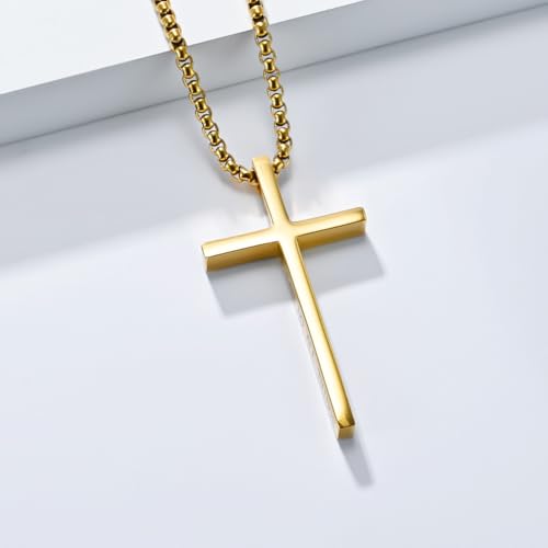 Cross Necklace for Men,Stainless Steel Christian Pendant Jewelry - color: C-gold-60cm chain