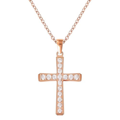 Gold Cross Necklace for Women Diamond Necklace for Women Sparkling Cubic Zirconia Pendant 18K Gold Plated Cross Pendant Religious Jewelry with Diamond Birthday Gift Christian Gifts for Her - color: Rose Gold, style: Large cross