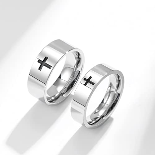 Men's Cross Ring Black/Silver Christian Wedding Band Stainless Steel - color: 8mm,silver