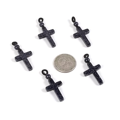 Justinstones Natural Gemstone Carved Cross Reiki Chakra Pendant Necklace 22 Inch - color: 30mm Synthetic Blue Goldstone