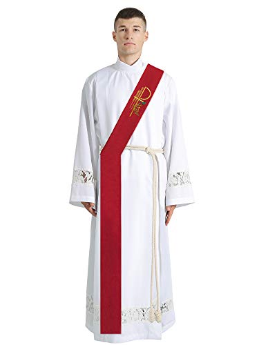 IvyRobes Deacon Clergy Stole With Grapes Wheat Embroidered 110" Long-4 Colors Available - color: Red