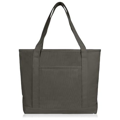 DALIX 20" Solid Color Cotton Canvas Shopping Tote Bag in Asphalt Gray - color: Asphalt Gray