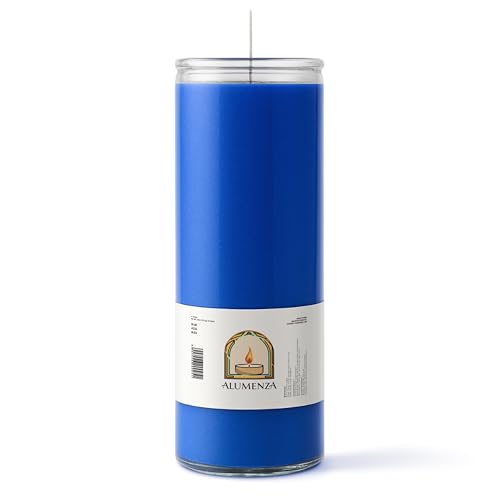 6pk Blue Azul 90hr | 7-Day Prayer Candles - Glass Jar Veladoras, Unscented Paraffin Wax | Peace, Healing & Protection Novena - Catholic Hispanic Church Altar, Memorial Vigil, Tranquility Calm - color: Blue