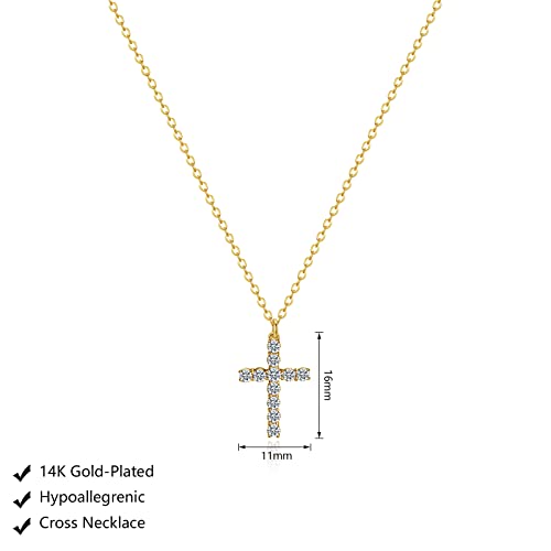 LULII Cross Necklace for Women Dainty 14K Gold Silver Plated Small Cross Pendant Choker Simple Cute Cross Gold Necklace for Women Trendy Faith Jewelry Gift - color: CZ Cross-Gold