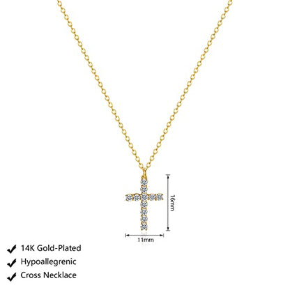 LULII Cross Necklace for Women Dainty 14K Gold Silver Plated Small Cross Pendant Choker Simple Cute Cross Gold Necklace for Women Trendy Faith Jewelry Gift - color: CZ Cross-Gold