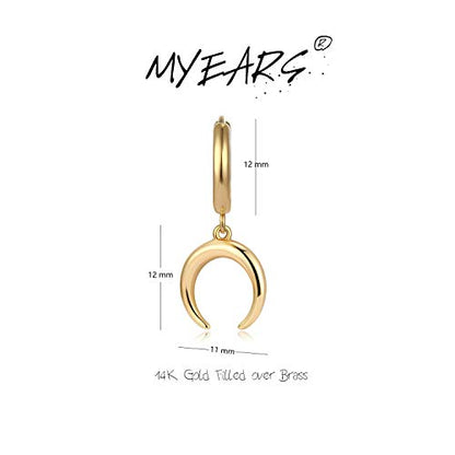 MYEARS Women Earrings Gold Huggie Hoop Dangle Drop 14K Gold Plated Small Simple Hypoallergenic Everyday Jewelry - style: Horn Moon