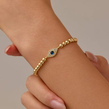 GINAZAL Gold Bead Bracelet for Women, Hypoallergenic Fade-Resistant | Brass | 14K Gold |Cubic Zirconia - color: Eye