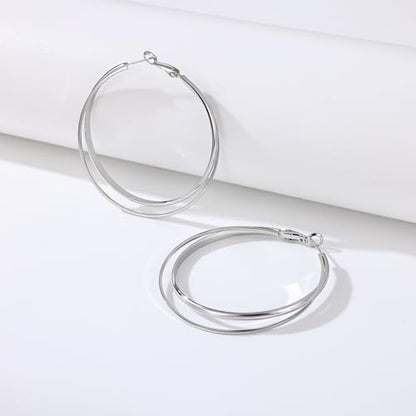 Gacimy Criss Cross Hoop Earrings for Women, 14K Gold Plated Hoops - color: Silver, size: 50mm