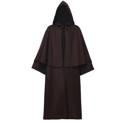 BLESSUME Friar Hooded Robe Monk Renaissance Priest Halloween Medieval Role Play Costume - color: Brown, size: Large