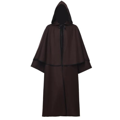 BLESSUME Friar Hooded Robe Monk Renaissance Priest Halloween Medieval Role Play Costume - color: Brown, size: Medium