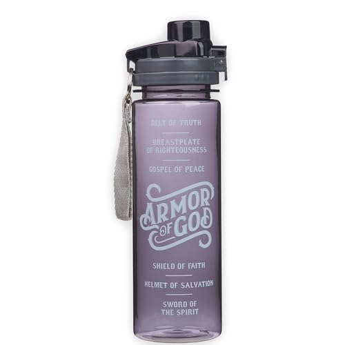 Christian Art Gifts Wide Mouth BPA-Free Reusable Plastic Sports Water Bottle for Men & Women, Inspirational Scripture w/Locking Flip-Top Lid & Carry Strap, 28 oz. - color: Black - Armor of God