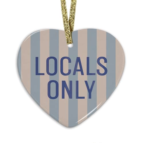 Coastal Beach Ornament, Beach Hanging Heart Ornaments for Christmas Tree Holiday Party Decorations, Retro Blue Striped Nautical Coastal Beachy Decorative Ornaments Keepsake TCP - color: Coast-blue-locals Only