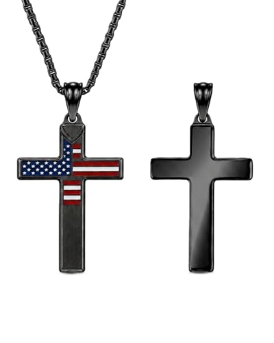 American Flag Cross Necklace for Men - color: Mystic Black