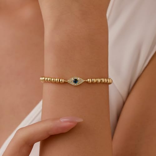 GINAZAL Gold Bead Bracelet for Women, Hypoallergenic Fade-Resistant | Brass | 14K Gold |Cubic Zirconia - color: Eye