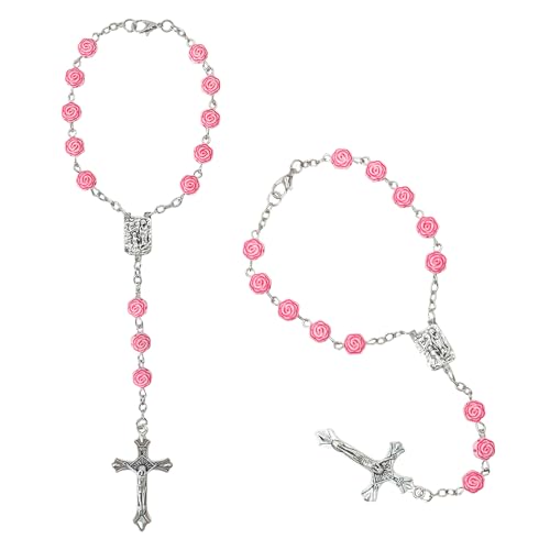Car Rosary for Rearview Mirror, 2PCS Personalized Rear View Cross Blessing Beads Decor, Car Decor for Women, Hanging Accessories Interior Decors for Women Men (Pink)