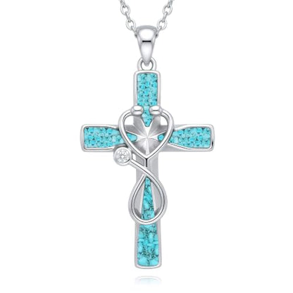 Infinity Cross Necklace S925 Sterling Silver Turquoise/Wooden/Opal/Abalone Cross Pendant Necklaces Christian Jewelry Gifts For Women - style: Stethoscope Cross