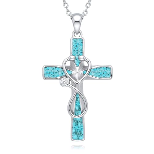 Infinity Cross Necklace S925 Sterling Silver Turquoise/Wooden/Opal/Abalone Cross Pendant Necklaces Christian Jewelry Gifts For Women - style: Stethoscope Cross