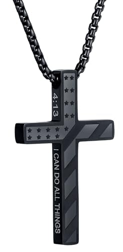 Cross Necklace for Men Christmas Gift Cross Pendant Strength Bible Verse Stainless Steel Necklaces - style: US-Flag cross necklace