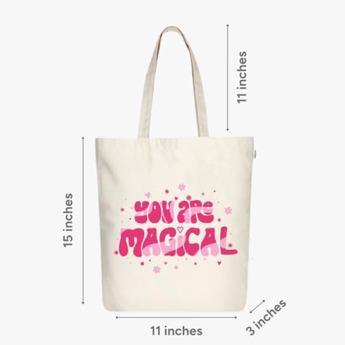 Ecoright Tote Bag for Women with Zipper, Small Tote Bag, Canvas Bag, Reusable Cotton Bag for Beach, Grocery, School & Work - color: Enchanting You